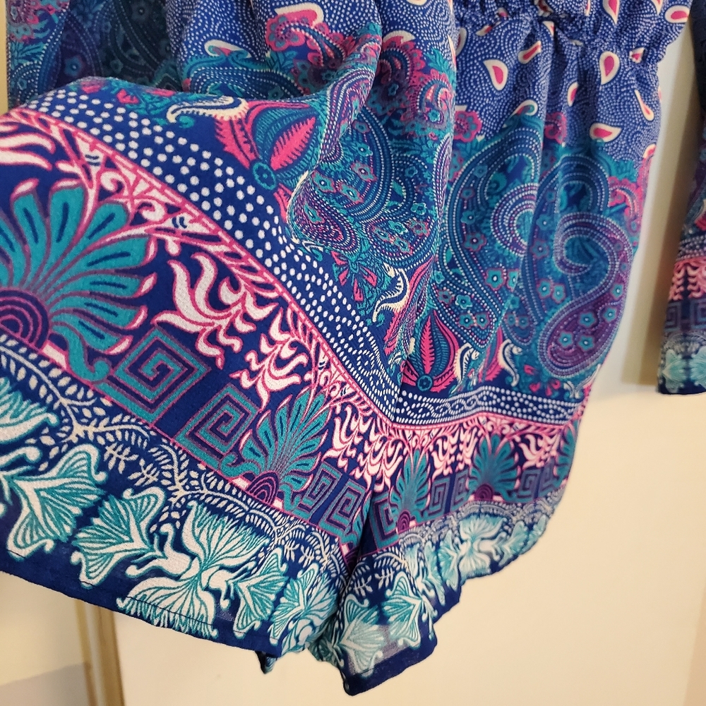 Rue 21 Blue Paisley Boho Romper | Open Back Resort Style Sz L - Picture 5 of 9